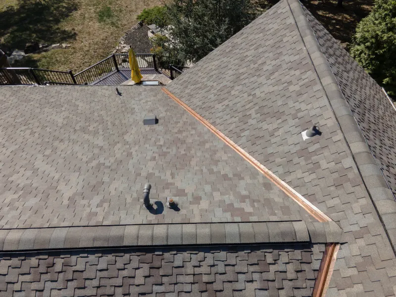 Aerial view of roof fixed by Brandon J Roofing