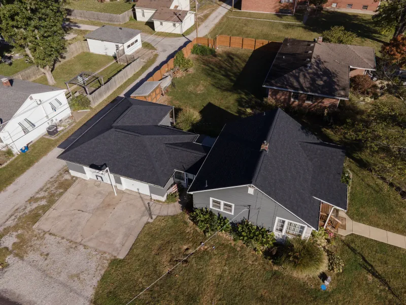 Aerial view of roof fixed by Brandon J Roofing