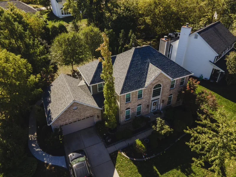 Aerial view of roof fixed by Brandon J Roofing