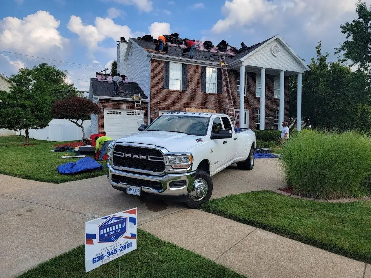 Roofer performing expert roof repair — Brandon J Roofing North County, MO